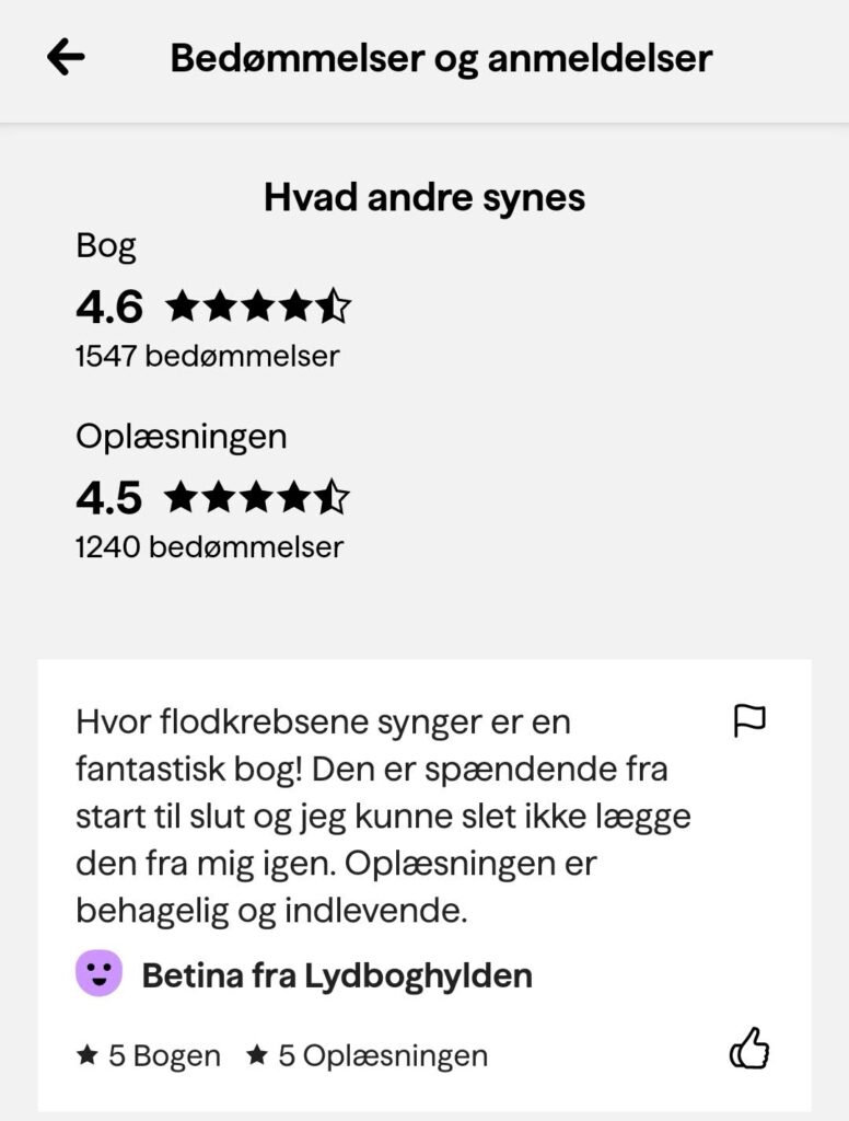 Hvor flodkrebsene synger lydbog anmeldelse